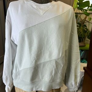 Abercrombie & Fitch White and Light Green Crew Neck Sweater